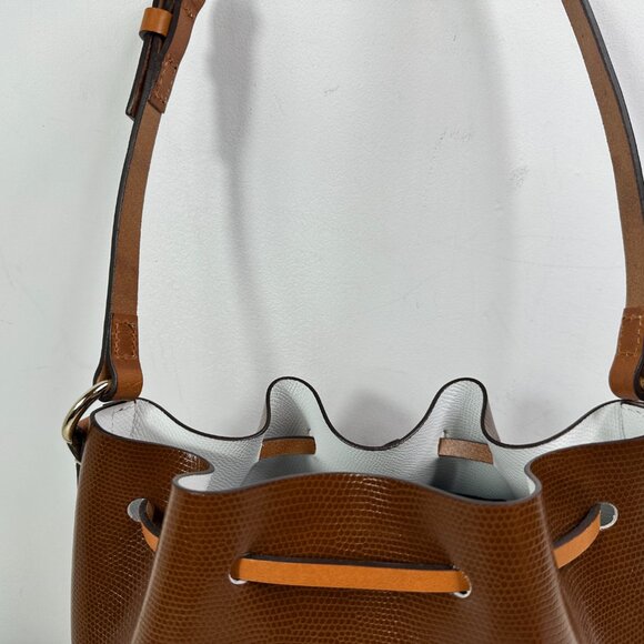 Dooney & Bourke Leather Drawstring Bucket Shoulder Bag Brown/Cream - Picture 10 of 14